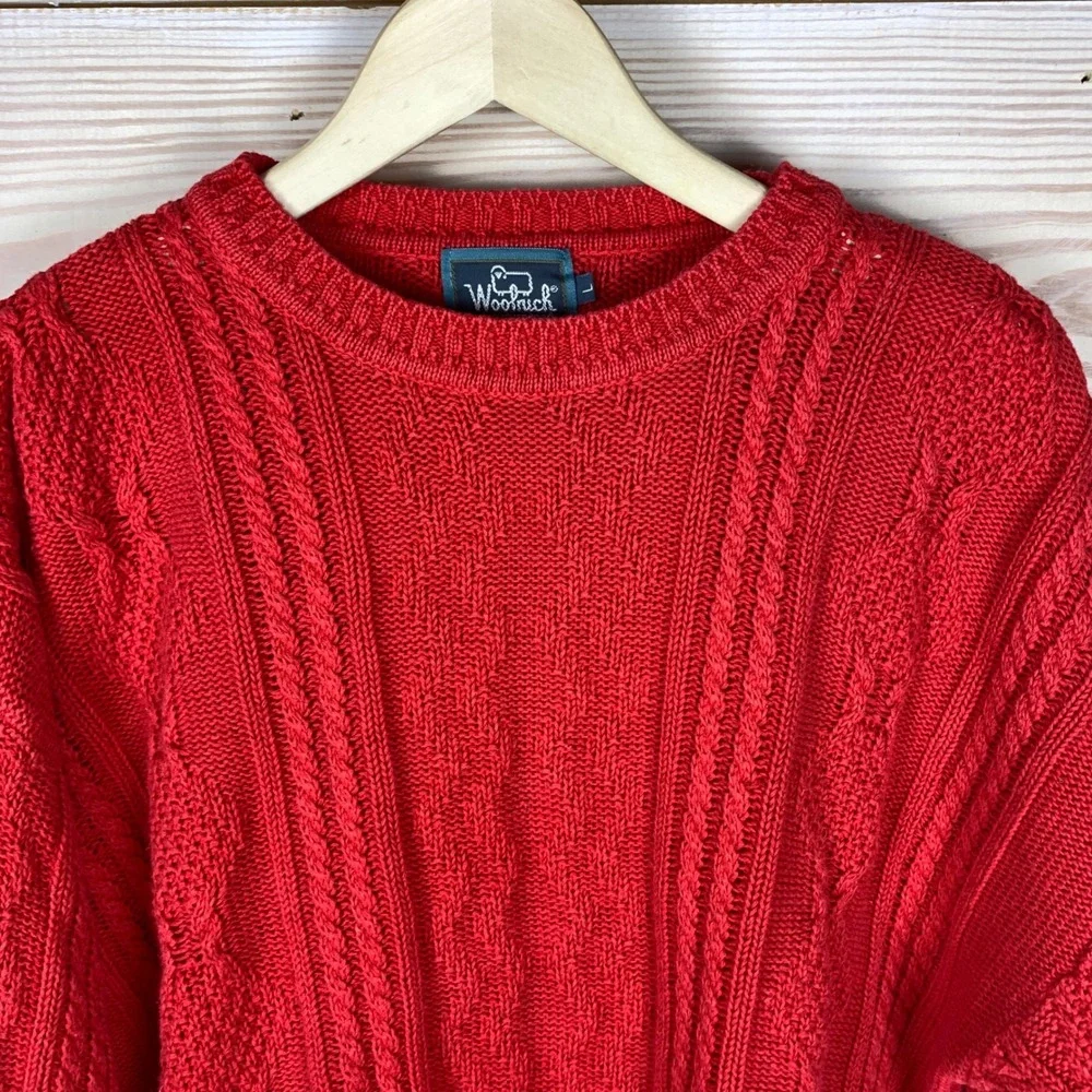 Vtg Woolrich Sweater Mens Large Red Cable Knit Ramie Cotton 80s 90s Preppy‎